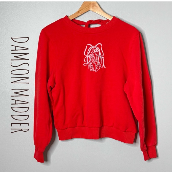 Damson Madder Sweatshirt Feminine Logo Self Tie Bow Back Red Worn In Look Size 8 - Picture 1 of 16